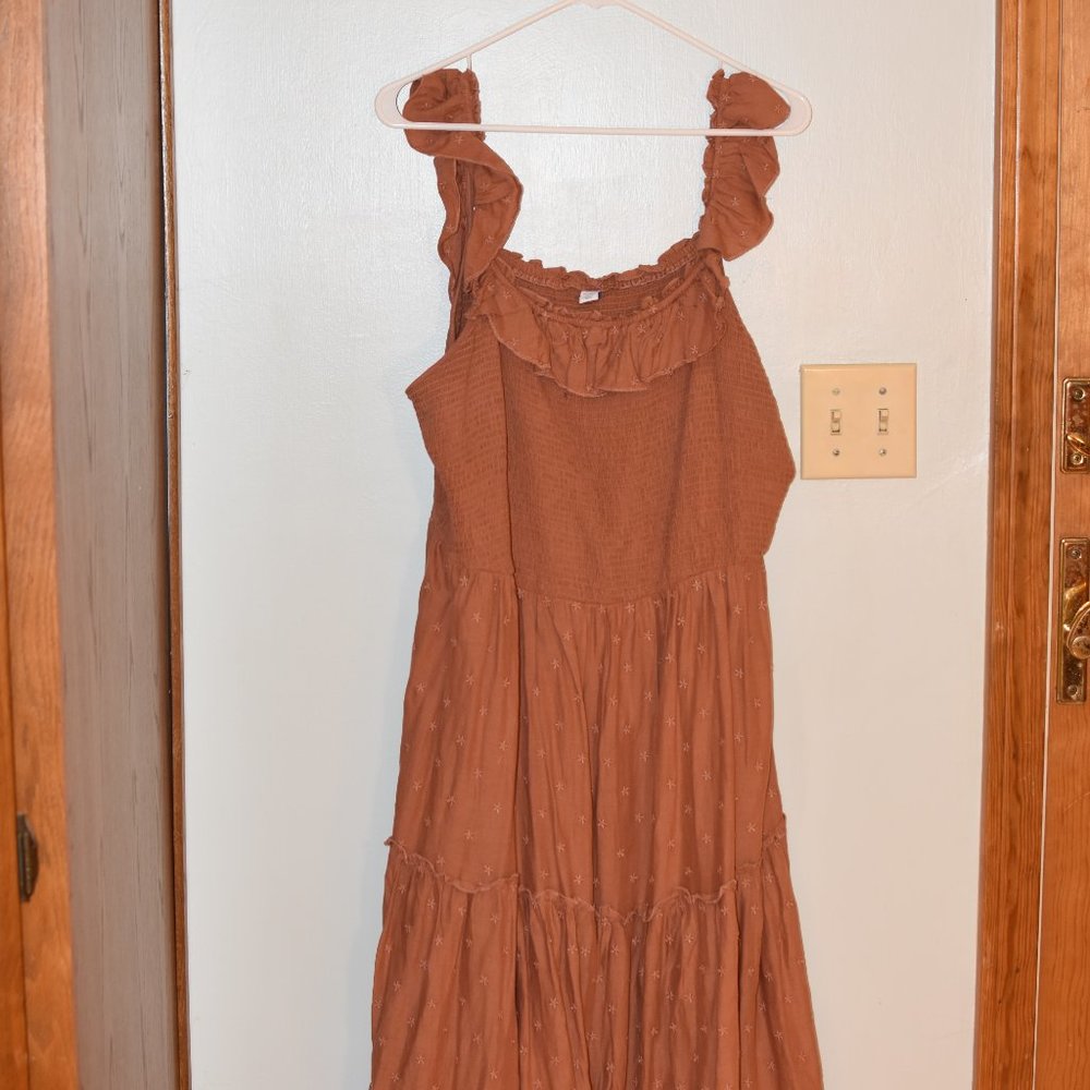 Old Navy Smocked-Bodice Embroidered Maxi Dress in Orange Size XL